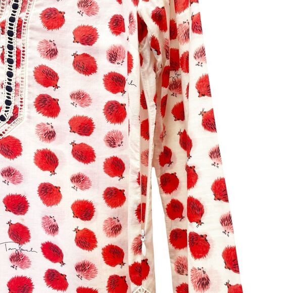 Tory Burch Tory Tunic in Tapioca Hedgehog Cotton Cream & Red Print Size 0 RARE - Picture 9 of 14